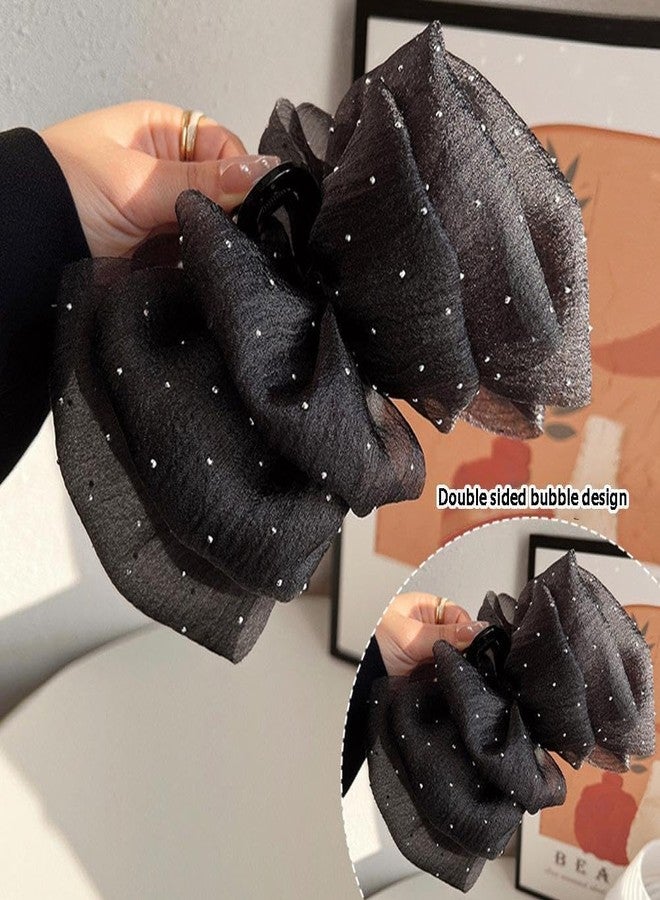 Melodio 2Pcs Large Chiffon Hair Claw Clips for Women - Black & Beige Polka Dot Hair Clutcher, Elegant Hair Jaw Clips for Thick Hair, Stylish Hair Accessories - Image 5