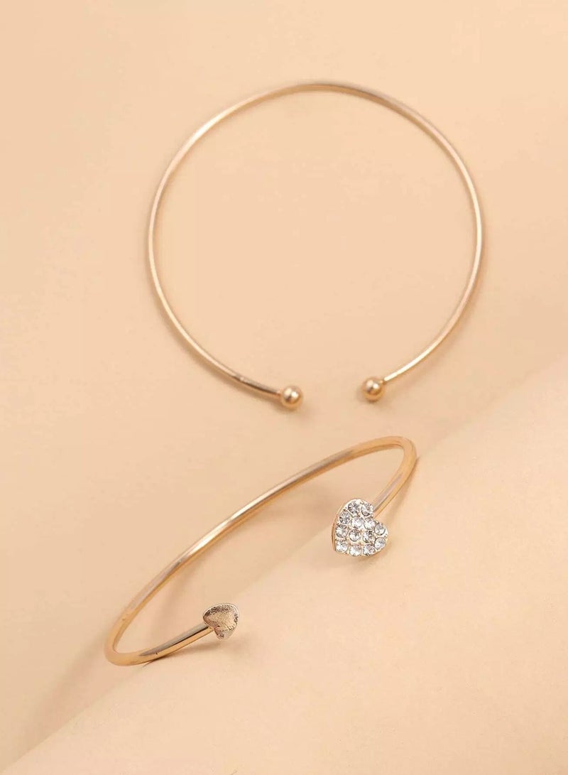 2pcs Heart Detail Cuff Bangle  - Image 2