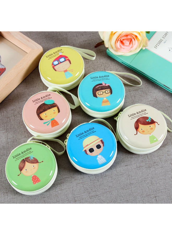 Mini Tinplate Coin Purse Children's Round Zipper Cartoon Coin Earphone Cable Key Storage Bag Cpact Durable Wallet-Color:Old Style - Image 2