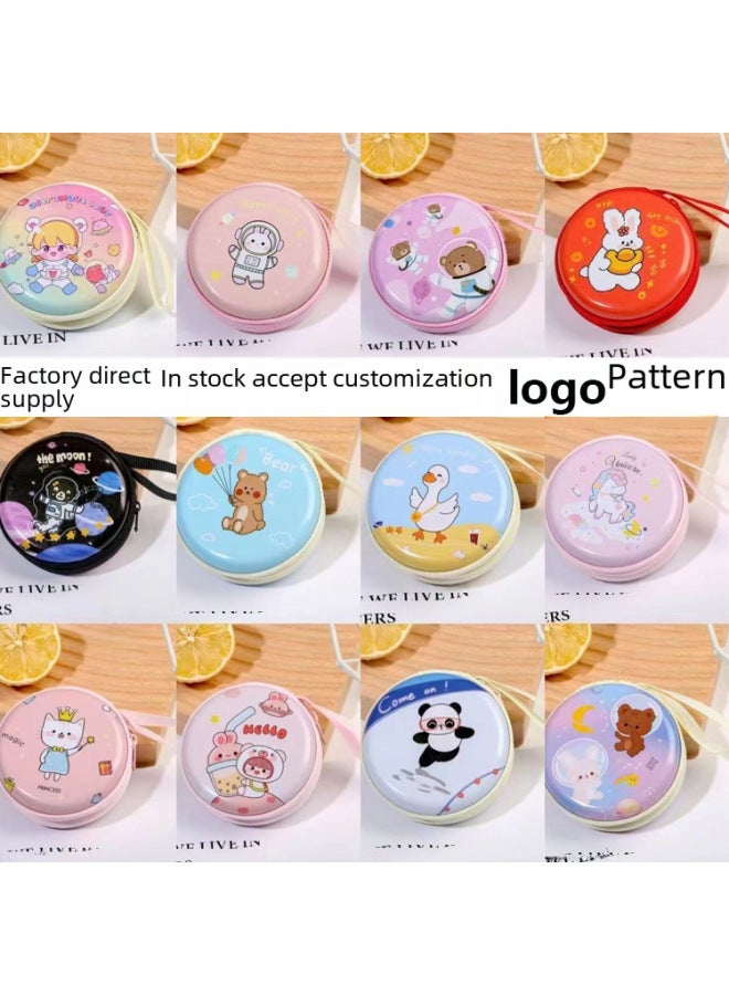 Mini Tinplate Coin Purse Children's Round Zipper Cartoon Coin Earphone Cable Key Storage Bag Cpact Durable Wallet-Color:Old Style - Image 5
