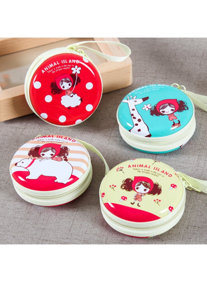 Mini Tinplate Coin Purse Children's Round Zipper Cartoon Coin Earphone Cable Key Storage Bag Cpact Durable Wallet-Color:Old Style - Image 4