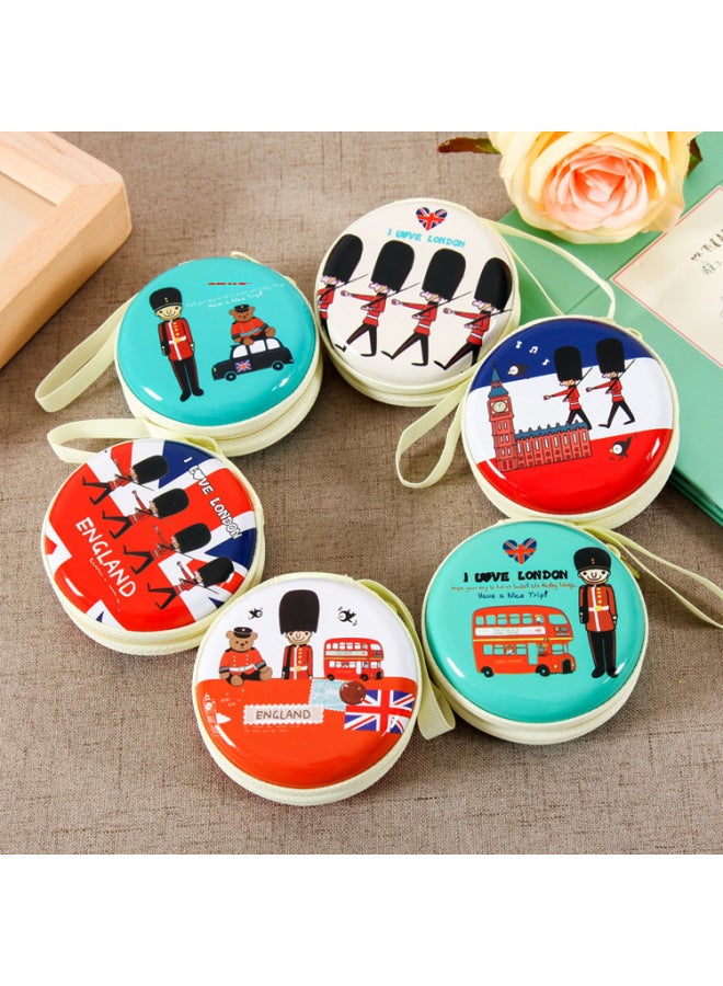 Mini Tinplate Coin Purse Children's Round Zipper Cartoon Coin Earphone Cable Key Storage Bag Cpact Durable Wallet-Color:Old Style - Image 3