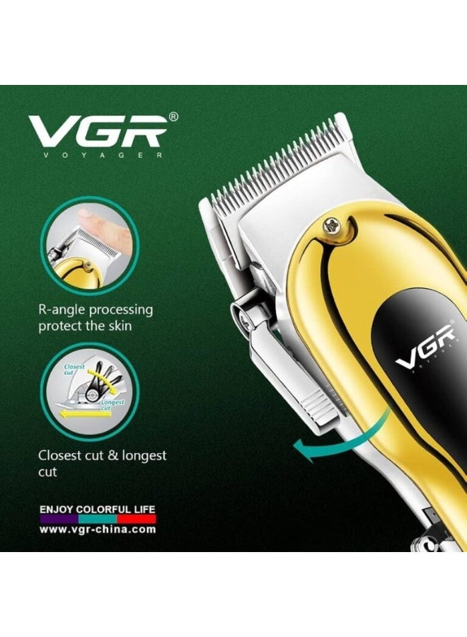 VGR V-680 Professional Salon series cordless Hair Clipper LED Display, Stainless steel Blades, USB Charging cable 4 Guide Comb, Taper Lever Adjustments Runtime: 200 mins, 2000 mAh Li-ion Battery, Gold gold - Image 4