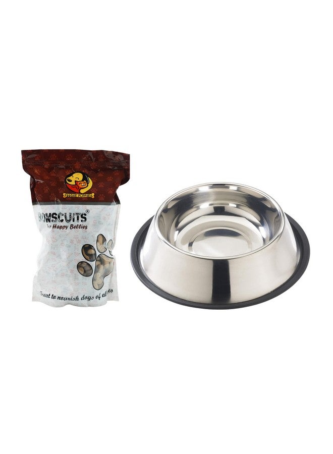 مجموعة طعام للكلاب البالغة | بسكويت بنكهة الدجاج المخبوز - 400 جرام | وعاء من الفولاذ المقاوم للصدأ ومقاوم للصدأ وغير قابل للانزلاق - 700 مل - Image 1
