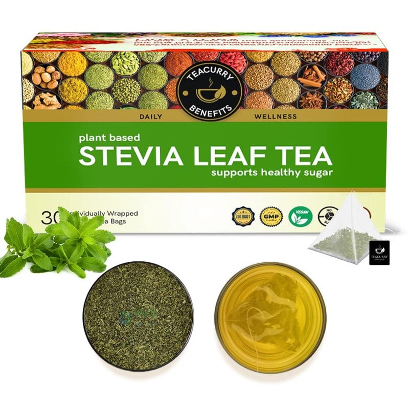 TEACURRY Stevia Tea (1 Month Pack, 30 Tea Bags) - Helps with blood sugar levels, cholesterol - 100% Natural Sweetener - Sugar free - Image 1