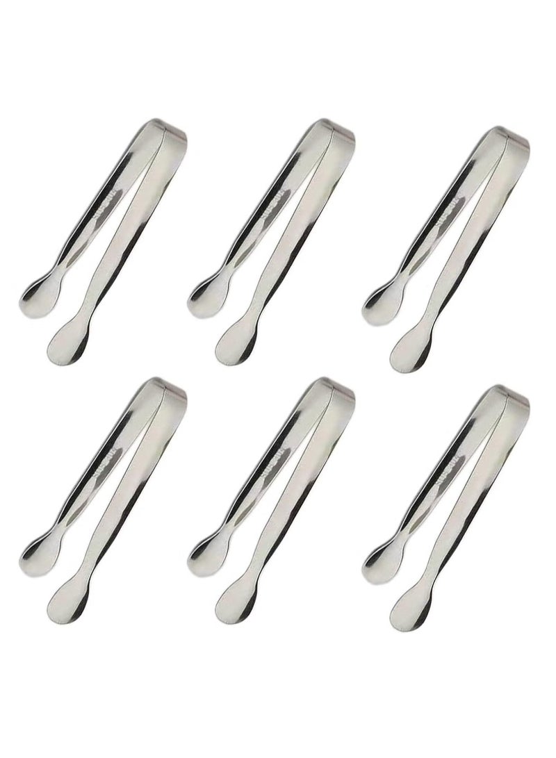 6PCS Mini Sugar Tongs, Stainless Steel Small Serving Tongs, Food-Grade 304 Stainless Steel Tongs, for Appetizers, Tea Party, Coffee Bar, Desserts (4.25Inch Silver)  - Image 1
