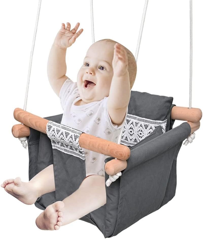 KEYOZA Secure Canvas and Wooden Hanging Swing Seat Chair with a Baby Infant Toddler Kids Toys Indoor and Outdoor Hammock for Tree Swings or Backyard Outside Swing Set Use for Infants - Image 1
