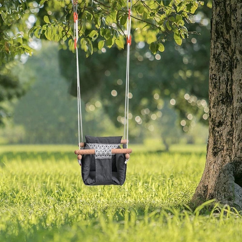 KEYOZA Secure Canvas and Wooden Hanging Swing Seat Chair with a Baby Infant Toddler Kids Toys Indoor and Outdoor Hammock for Tree Swings or Backyard Outside Swing Set Use for Infants - Image 2