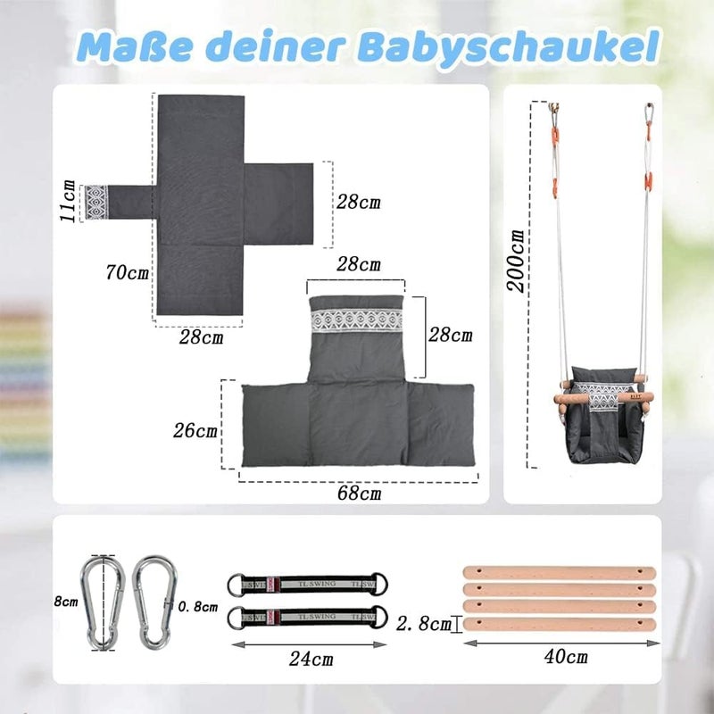 KEYOZA Secure Canvas and Wooden Hanging Swing Seat Chair with a Baby Infant Toddler Kids Toys Indoor and Outdoor Hammock for Tree Swings or Backyard Outside Swing Set Use for Infants - Image 3