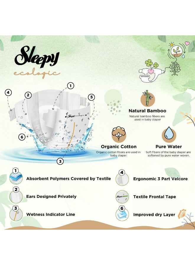 Pack Of 128 Ecologic Size 1, New Born, Hypoallergenic, Plant-Based, Biodegradable, Sustainable, Premium Taped Diapers With High Absorption, Organic Baby Dry Diaper 3-6 Kg, 100% Leakproof, 2 X 64 Pieces