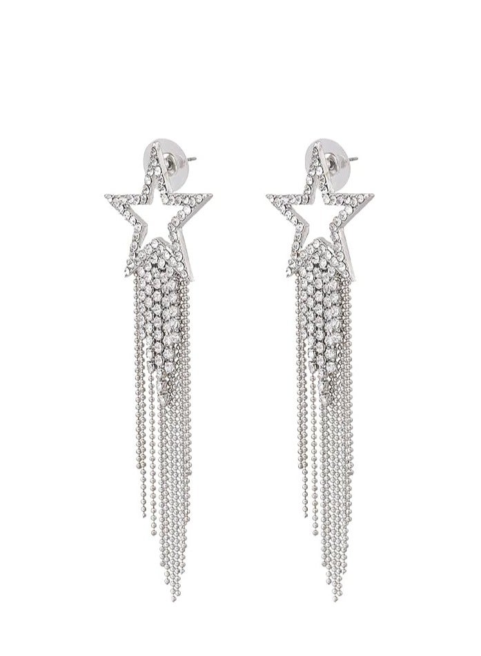 أقراط نسائية ذات شرابات - أقراط نجمة مرصعة بالكريستال مع شرابات مائية بوهو وفاصلة من الخرز - Image 1