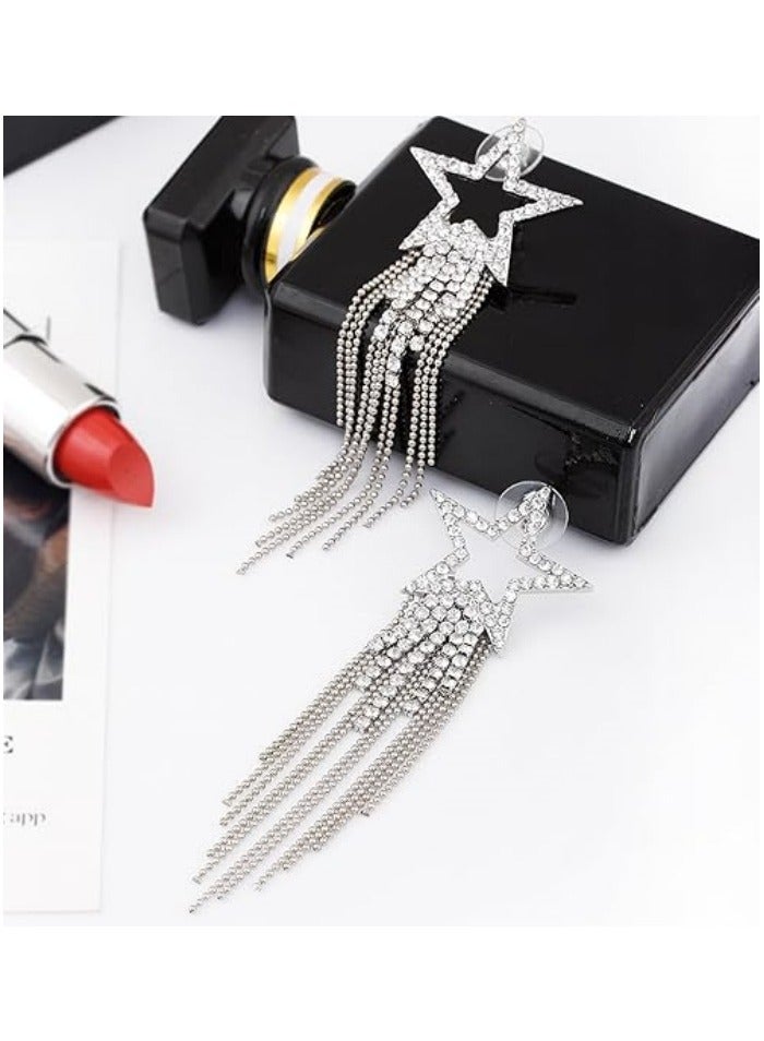 أقراط نسائية ذات شرابات - أقراط نجمة مرصعة بالكريستال مع شرابات مائية بوهو وفاصلة من الخرز - Image 2