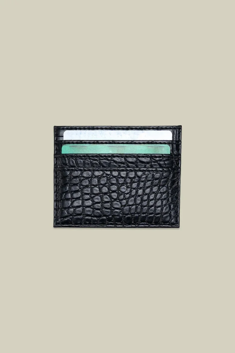 Doppelganger Men's card holder in matt crocodile-effect faux leather - Black