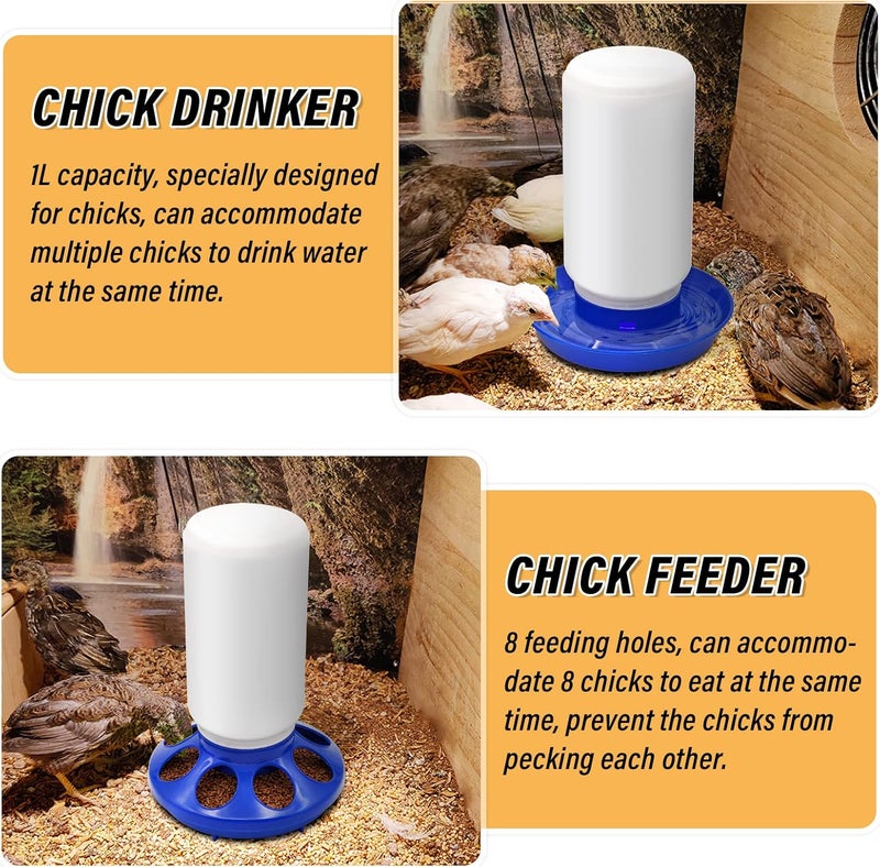 NAOEDEAH Chicken Feeder and Waterer Set Poultry Automatic Chicken Waterer Feeder Duck Chicken Coop Accessories Supplies Quail Chick Baby Chicken Feeders no Waste Bird Water Dispenser (Blue) - Image 4