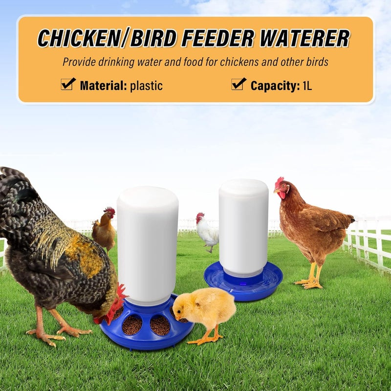 NAOEDEAH Chicken Feeder and Waterer Set Poultry Automatic Chicken Waterer Feeder Duck Chicken Coop Accessories Supplies Quail Chick Baby Chicken Feeders no Waste Bird Water Dispenser (Blue) - Image 5
