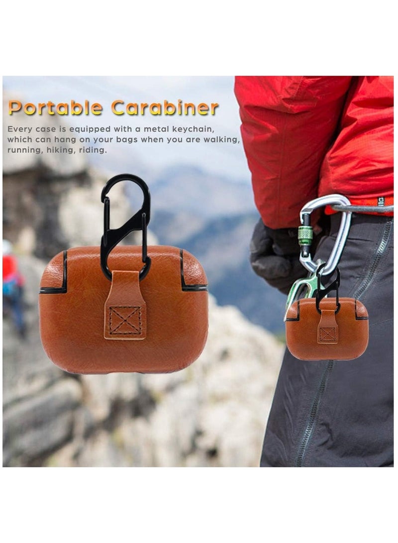 Leather Shockproof Protective Case Cover for AirPods Pro Light Brown/Black, Shock Resistant with Durable Anti-Lost Carabiner to Securely Attach AirPods to Handbags, Suitcases and Pants Leather Keych - Image 4