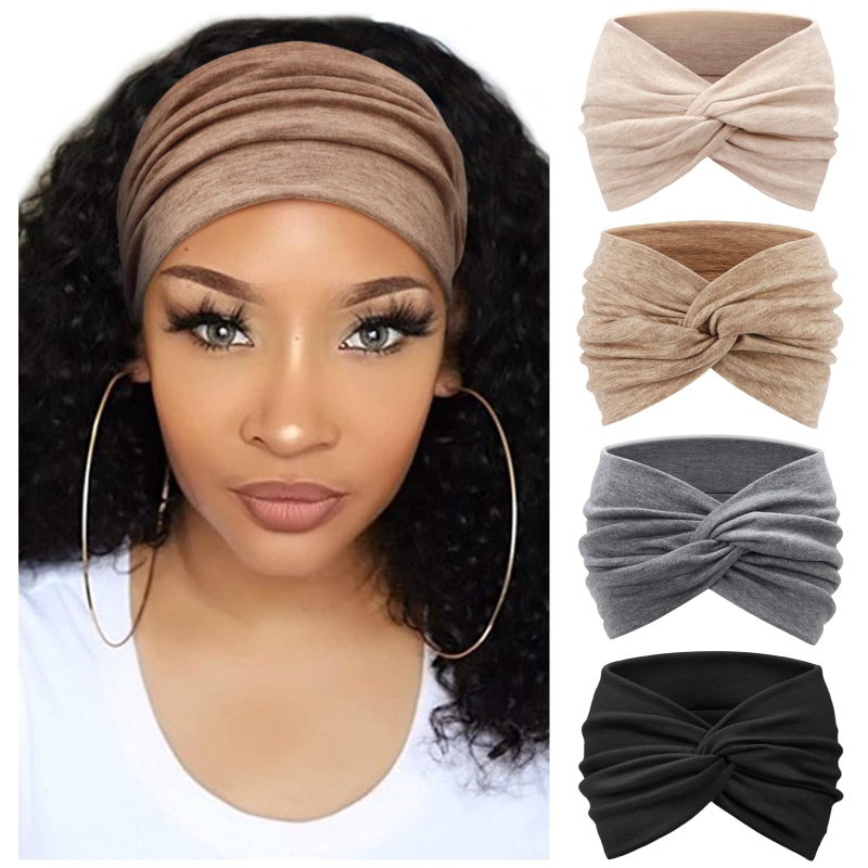 DRESHOW Extra Wide Headbands for Women Cotton Turban Knotted Bandana Head Bands Non Slip Boho Hair Accessories for Sports & Yoga - Image 1