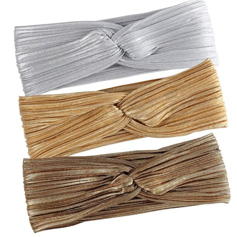 Hisight 3 Pcs Fashion Wrinkle Elasticity Metallic Big Bowknot Baby Headband Hair Bow Band Accessories Headwear Women and Girls Headband Fashion Design