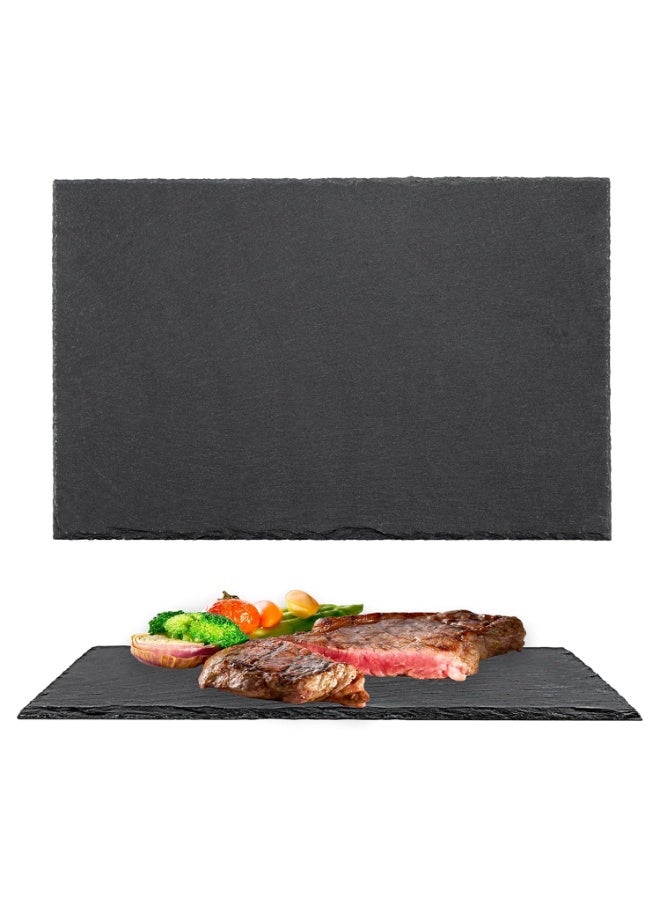 طبق صواني للخدمة من الصخر الرملي، طبق عرض للحلويات والمنتجات العطارة، لوحة تشفاف من الصخر لرزق الأطعمة الجيدة، طبق جبنة للأطعمة العالية الجودة للمشروبات، الوجبات الخفيفة، الكنافة، السوشي، الكيك، الوجبات التحلية، الفواكه، اللحم - 30×20 سم - مستطيل أسود - Image 1