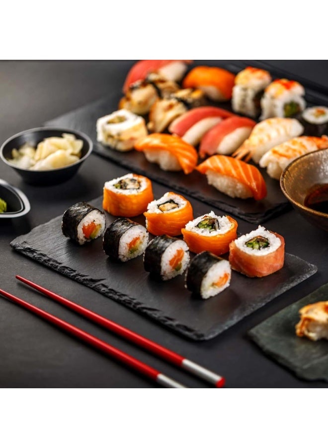 طبق صواني للخدمة من الصخر الرملي، طبق عرض للحلويات والمنتجات العطارة، لوحة تشفاف من الصخر لرزق الأطعمة الجيدة، طبق جبنة للأطعمة العالية الجودة للمشروبات، الوجبات الخفيفة، الكنافة، السوشي، الكيك، الوجبات التحلية، الفواكه، اللحم - 30×20 سم - مستطيل أسود - Image 5