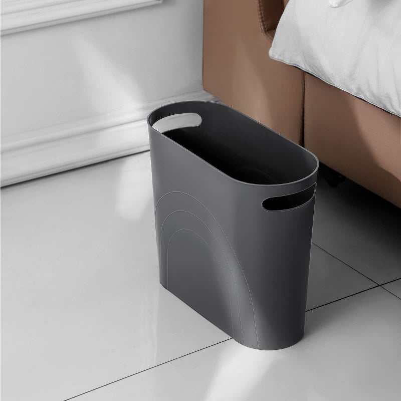 rejomiik Small Trash Can, 3.5 Gallon Slim Garbage Can Plastic Waste Basket with Handles Container Bin for Narrow Spaces Bathroom, Bedroom, Kitchen, Office at Home, Dark Gray - Image 4