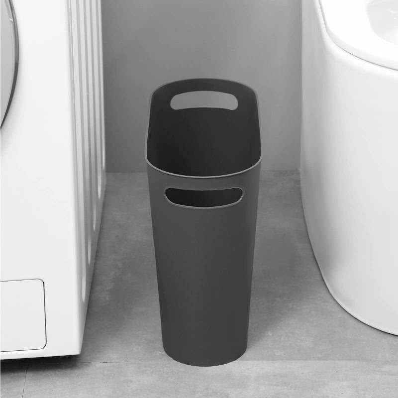 rejomiik Small Trash Can, 3.5 Gallon Slim Garbage Can Plastic Waste Basket with Handles Container Bin for Narrow Spaces Bathroom, Bedroom, Kitchen, Office at Home, Dark Gray - Image 5