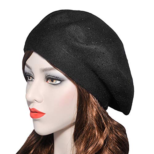 ZLYC Womens French Beret hat, Reversible Solid Color Cashmere Knit Warm Beret Cap for Girls (Black) - Image 2