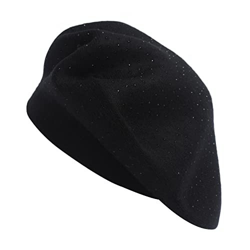 ZLYC Womens French Beret hat, Reversible Solid Color Cashmere Knit Warm Beret Cap for Girls (Black) - Image 1