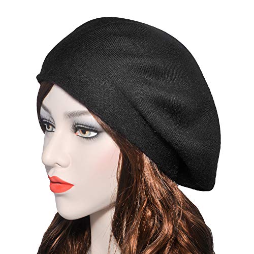ZLYC Womens French Beret hat, Reversible Solid Color Cashmere Knit Warm Beret Cap for Girls (Black) - Image 3