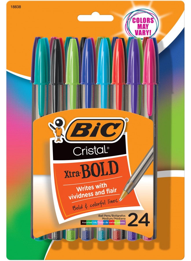 Bic BIC Cristal Xtra Bold Fashion Ballpoint Pen, Bold Point (1.6mm), Assorted Colors, 24-Count (MSBAPP241-A-AST)  - Image 1