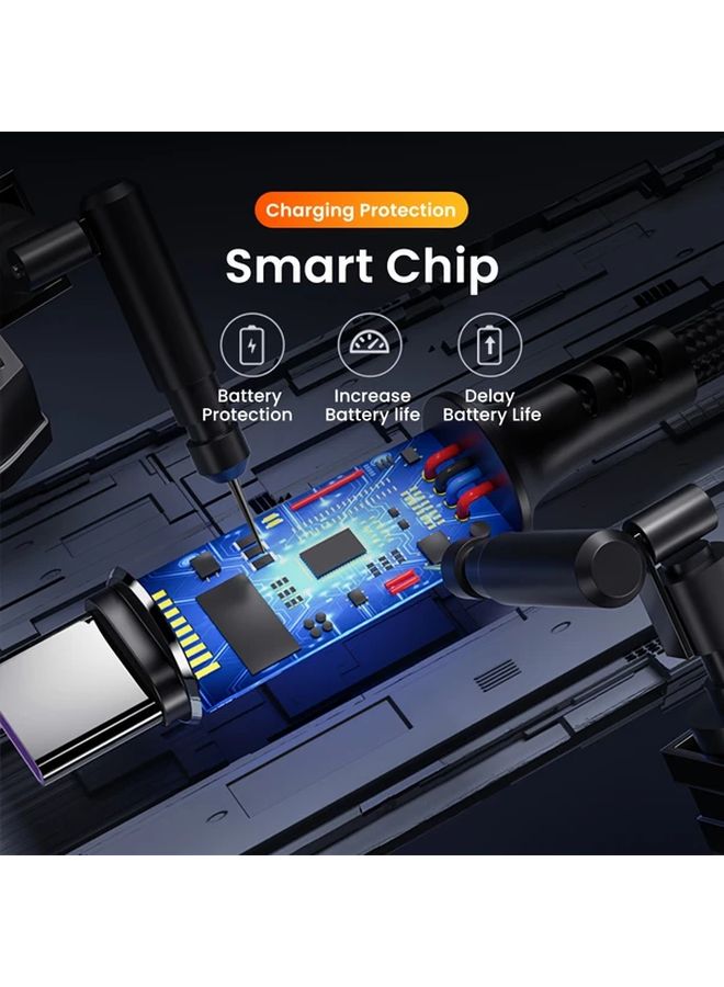 كابل شحن USB-A إلى Type-C قصير بطول 9.84 إنش، شحن سريع بقوة 3 أمبير، سلك نقل بيانات مع مؤشر ضوء الشحن، أسود. - Image 2