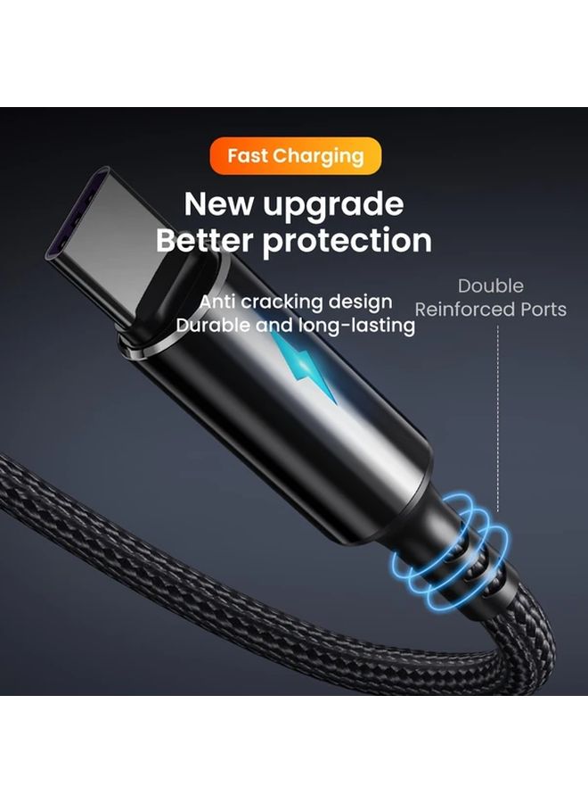 كابل شحن USB-A إلى Type-C قصير بطول 9.84 إنش، شحن سريع بقوة 3 أمبير، سلك نقل بيانات مع مؤشر ضوء الشحن، أسود. - Image 5