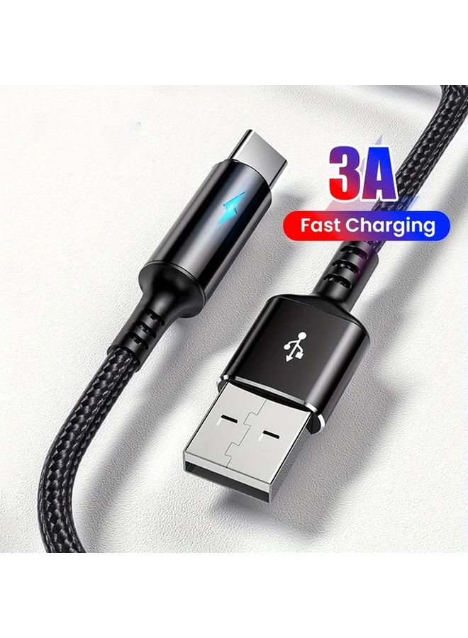 كابل شحن USB-A إلى Type-C قصير بطول 9.84 إنش، شحن سريع بقوة 3 أمبير، سلك نقل بيانات مع مؤشر ضوء الشحن، أسود. - Image 1