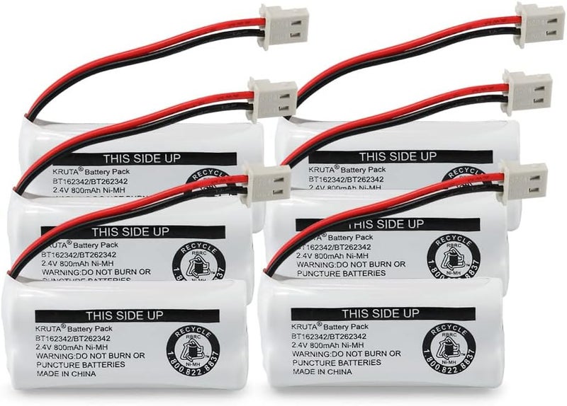Kruta BT162342 BT262342 Cordless Phone Batteries Compatible with BT183342 BT283342 BT166342 BT266342 VTech CS6114 CS6419 CS6719 at&T EL52300 CL80111 Handset Telephone (Pack 6) - Image 1