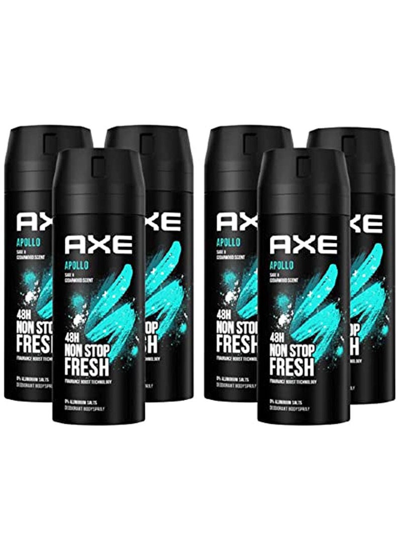 Axe Apollo Fresh Body Spray Deodorant 150ml (Pack of 6)  - Image 1