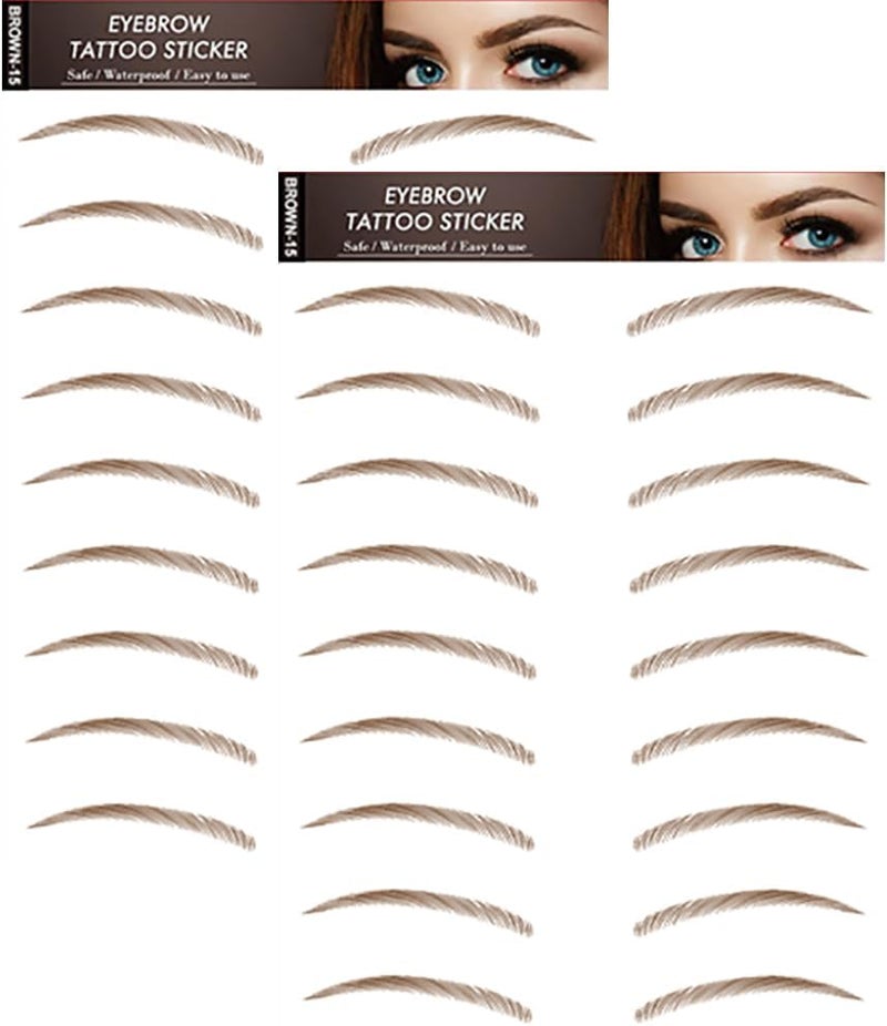 Yesallwas 4D Eyebrow Tattoo Stickers Brown 18Pairs Fake Eyebrows Stick on Eyebrow Transfers Tattoos Stickers for Women Lady 2 Sheets BROWN15