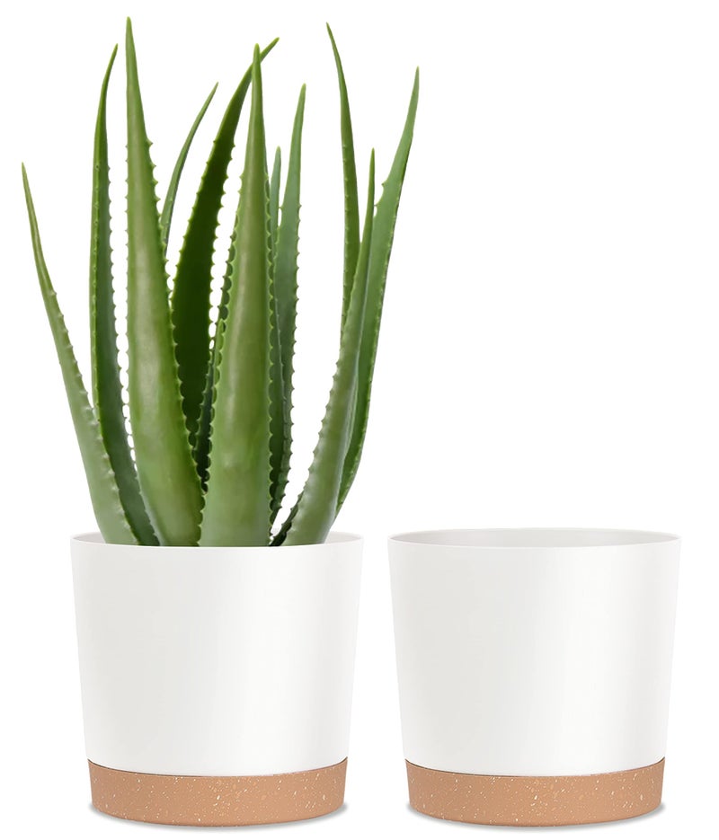 kubvici Plant Pots for Indoor Plants, 2 Pack 10 Inch Plant Pot Plastic Flower Pots Planters with Drainage Saucer for Indoor Outdoor Garden Home (10" White) - Image 1