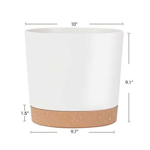 kubvici Plant Pots for Indoor Plants, 2 Pack 10 Inch Plant Pot Plastic Flower Pots Planters with Drainage Saucer for Indoor Outdoor Garden Home (10" White) - Image 3