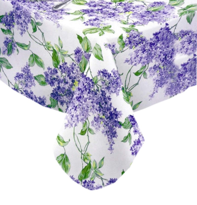 Lintex Lilac Fields Heavy 4 Gauge Vinyl Flannel Backed Tablecloth  Purple Lilacs Floral Indoor/Outdoor Wipe Clean Picnic  Kitchen  Dining Room Tablecloth - 60  x 120  Oblong/Rectangle - Image 1