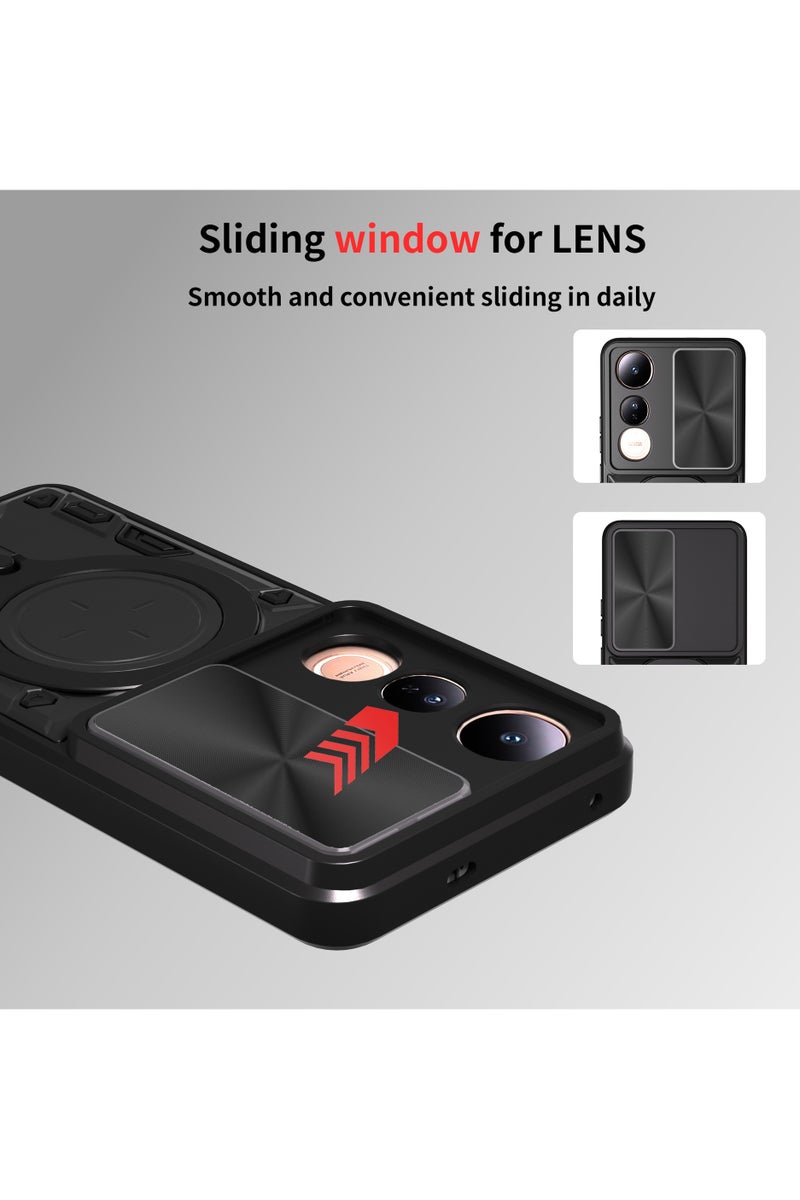 SanHu for vivo V50 Lite 5G Case, Slide Camera Lens Cover, Magnetic Ring Holder Kickstand Protective Phone Case for vivo V50 Lite 5G, Black - Image 5