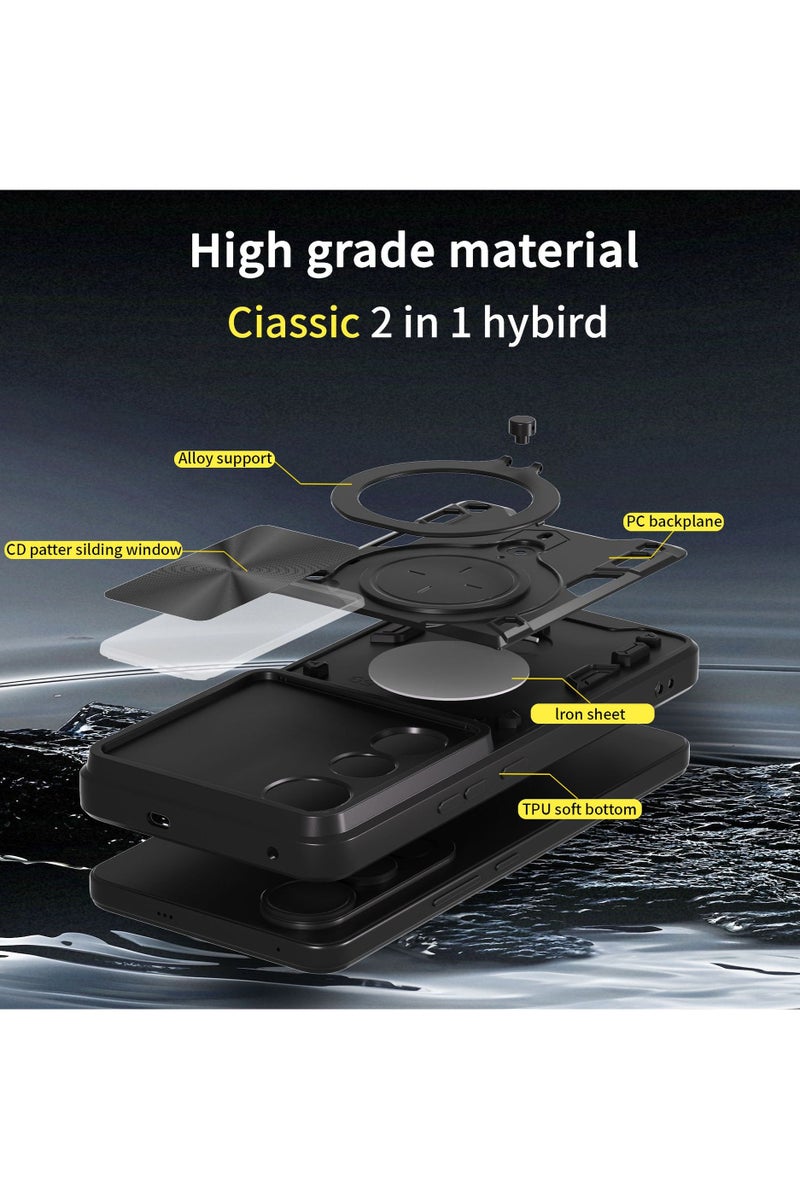 SanHu for vivo V50 Lite 5G Case, Slide Camera Lens Cover, Magnetic Ring Holder Kickstand Protective Phone Case for vivo V50 Lite 5G, Black - Image 4