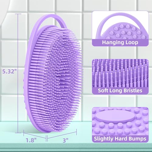 CrazyTerra Silicone Body Scrubber 4 Pack, Double-Sided Silicone Loofah Shower Body Scrubber for Men & Women, Soft Exfoliating Silicone Bath Scrubber with Hanging Handle, Quick Foaming Body Wash Scrubber 4 colors - Image 5