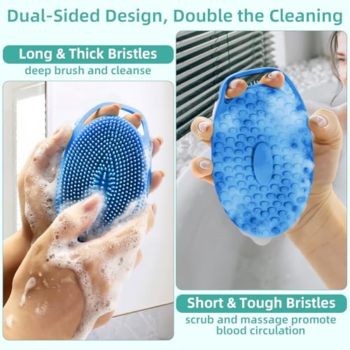 CrazyTerra Silicone Body Scrubber 4 Pack, Double-Sided Silicone Loofah Shower Body Scrubber for Men & Women, Soft Exfoliating Silicone Bath Scrubber with Hanging Handle, Quick Foaming Body Wash Scrubber 4 colors - Image 3