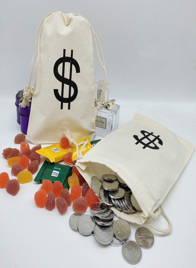 Sanrich 20 Pack Money Bags Drawstring Pouches Goody Bag 5 x 7 inches Canvas Dollar Favor Bags For Themed Birthday Party - Image 3