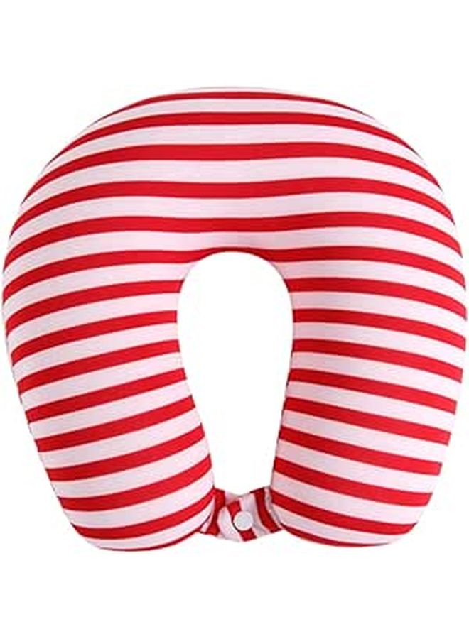 U Shaped Travel Neck Pillow Lightweight Supportive for Airplane Office Home Red Striped Easy Carry - Image 1