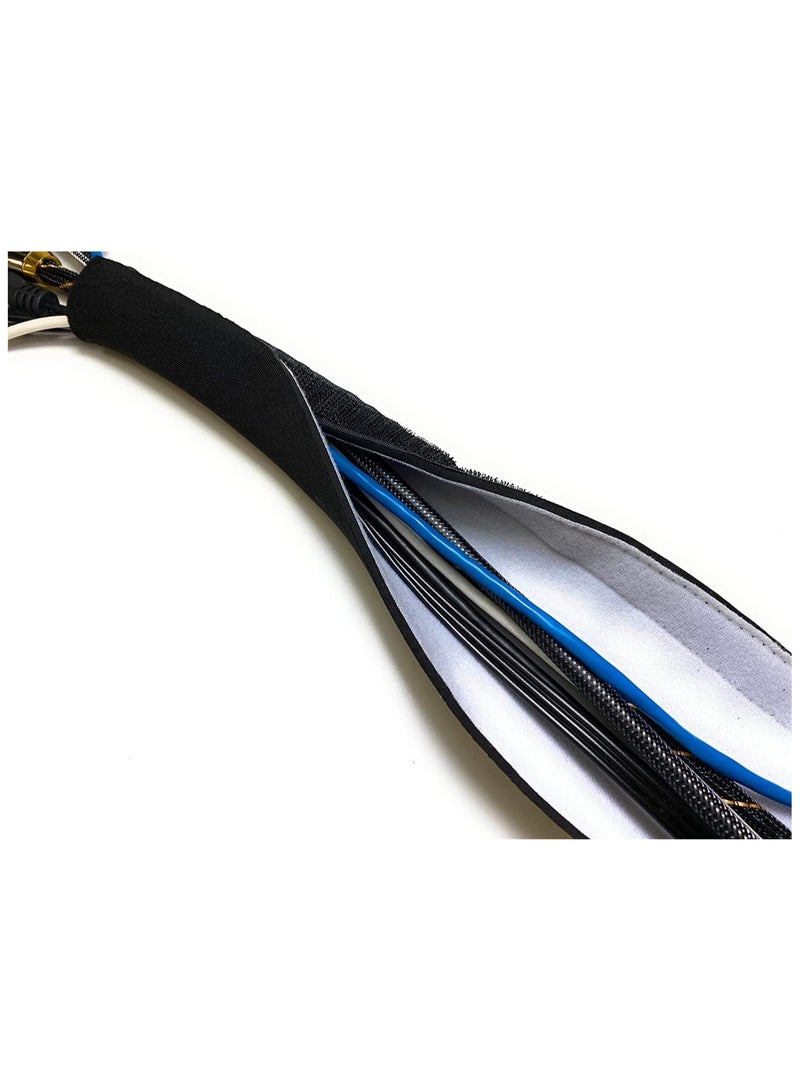 Cable Management Sleeve , 10cm Wide x 150cm Length , Flexible Neoprene Cable Tidy Tube for Desk TV Computer Cord Cover Wire Hider, Black and White Reversible (Inside Diameter ∅ 2.5cm/0.98in)  - Image 2