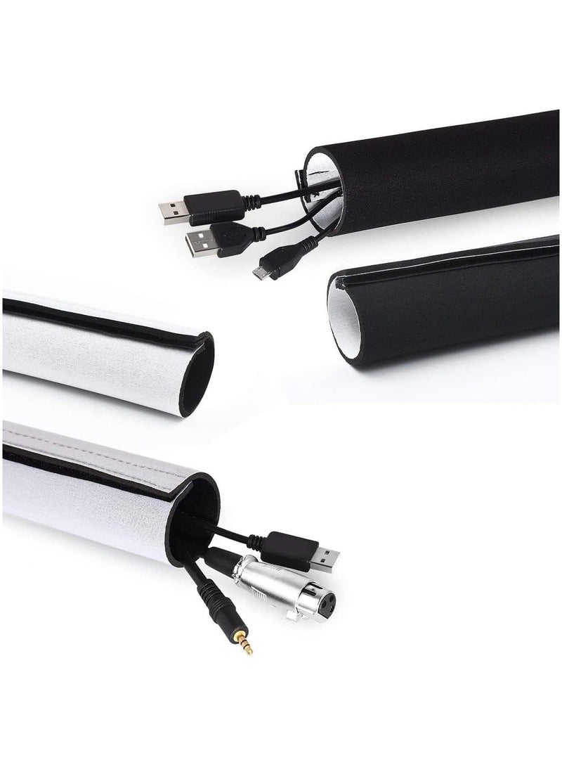 Cable Management Sleeve , 10cm Wide x 150cm Length , Flexible Neoprene Cable Tidy Tube for Desk TV Computer Cord Cover Wire Hider, Black and White Reversible (Inside Diameter ∅ 2.5cm/0.98in)  - Image 3