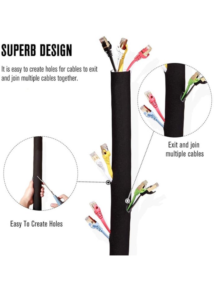 Cable Management Sleeve , 10cm Wide x 150cm Length , Flexible Neoprene Cable Tidy Tube for Desk TV Computer Cord Cover Wire Hider, Black and White Reversible (Inside Diameter ∅ 2.5cm/0.98in)  - Image 4