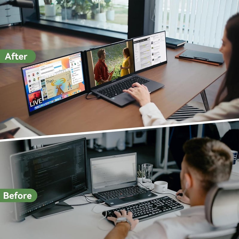 Blackview Triple Laptop Screen Extender,15.6" Portable Monitor [FHD 1080P TÜV SÜD & Ultra-Slim],Two Cable USB C Travel for 14-17" Laptop,Plug & Play Compatible with Windows/Mac/Chrome OS - Image 4