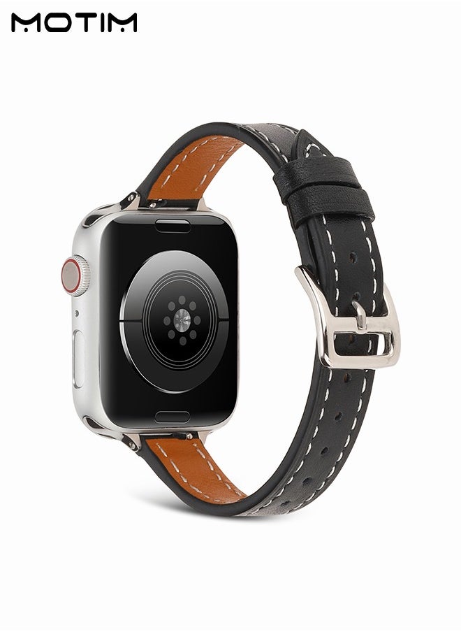 Motim - Slim Leather Bands Compatible with Apple Watch Band, 38mm/40mm/41mm, Top Grain Genuine Leather Wristband, Thin Replacement Strap for iWatch Ultra SE Series 9/8/7/6/5/4/3/2/1 - Image 1